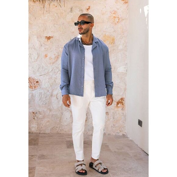 Mauvais Fiorano Relaxed Fit Textured Long Sleeved Shirt in Storm Sz 5XL - Picture 3 of 8